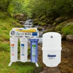 Dolphin 6-stage reverse osmosis water purifier placed beside a stream in a lush green natural environment.