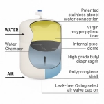 برش داخلی منبع تحت فشار تانک پک ۴ گالن دلفین با نمایش دیافراگم و محفظه هوا