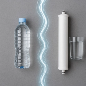 مقایسه آب معدنی و آب تصفیه‌شده با فیلتر ممبران در نمای بالا