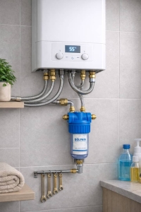 فیلتر پلی فسفات نصب شده زیر پکیج