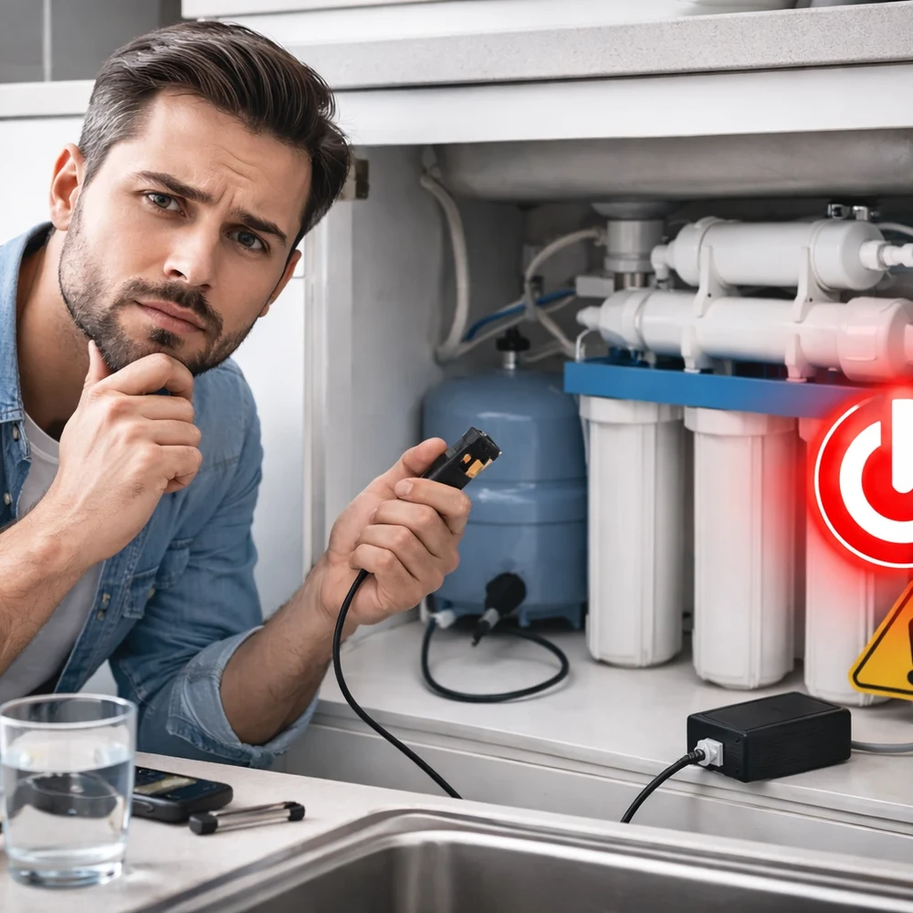 چرا دستگاه تصفیه آب روشن نمی‌شود و کاربر در حال بررسی دستگاه است