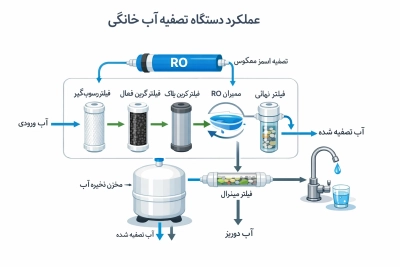 شماتیک ساده عملکرد دستگاه تصفیه آب خانگی